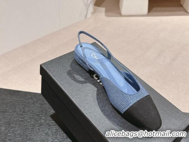 Best Grade Chanel Strass & Grosgrain Slingback Flat G31318 Blue 816043