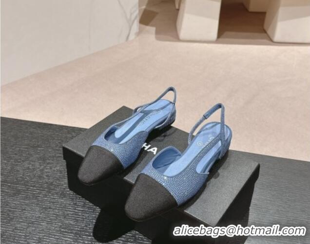 Best Grade Chanel Strass & Grosgrain Slingback Flat G31318 Blue 816043