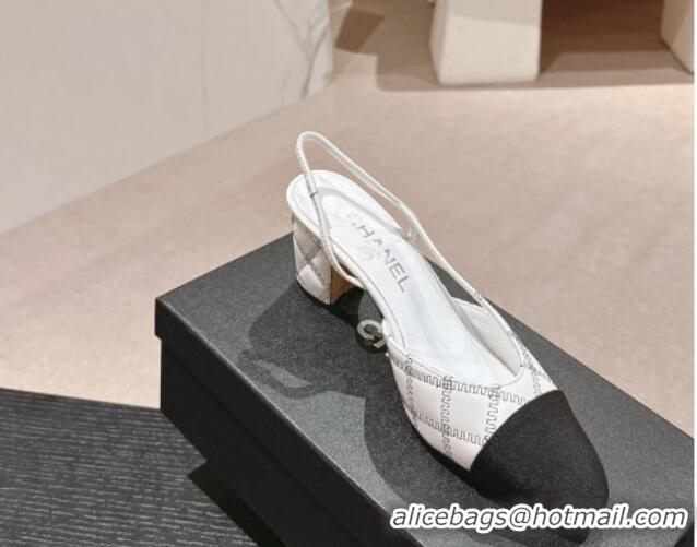 Low Price Chanel Quilted Lambskin & Grosgrain Slingback Pumps 6.5cm White 081644