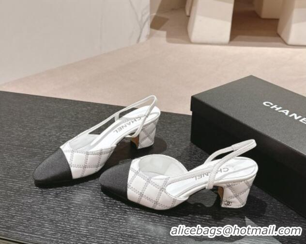 Low Price Chanel Quilted Lambskin & Grosgrain Slingback Pumps 6.5cm White 081644