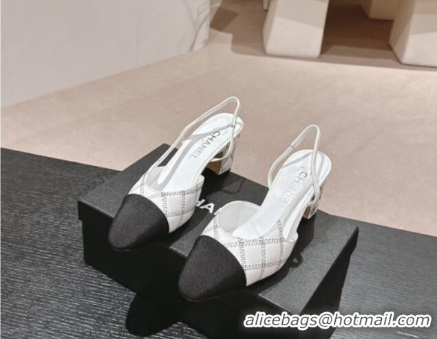 Low Price Chanel Quilted Lambskin & Grosgrain Slingback Pumps 6.5cm White 081644