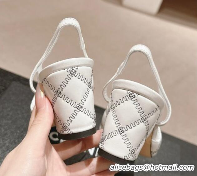 Low Price Chanel Quilted Lambskin & Grosgrain Slingback Pumps 6.5cm White 081644