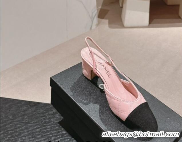 Shop Duplicate Chanel Quilted Lambskin & Grosgrain Slingback Pumps 6.5cm Pink 816045