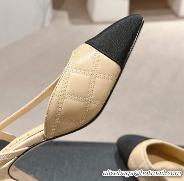 Shop Cheap Chanel Quilted Lambskin & Grosgrain Slingback Pumps 6.5cm Beige 816046