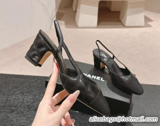 Low Cost Chanel Quilted Lambskin & Grosgrain Slingback Pumps 6.5cm Black 816047