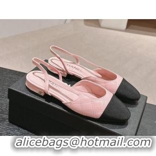 Luxurious Chanel Quilted Lambskin & Grosgrain Slingback Flats Pink 816049