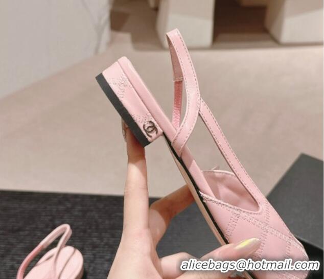 Luxurious Chanel Quilted Lambskin & Grosgrain Slingback Flats Pink 816049