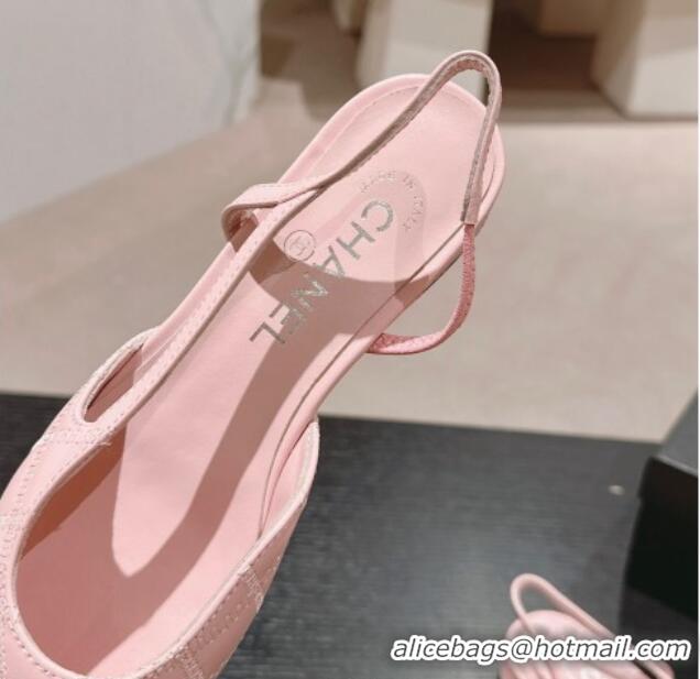 Luxurious Chanel Quilted Lambskin & Grosgrain Slingback Flats Pink 816049