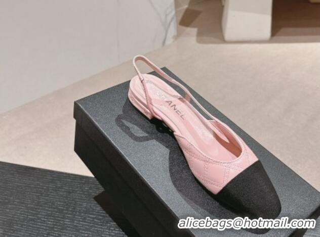 Luxurious Chanel Quilted Lambskin & Grosgrain Slingback Flats Pink 816049