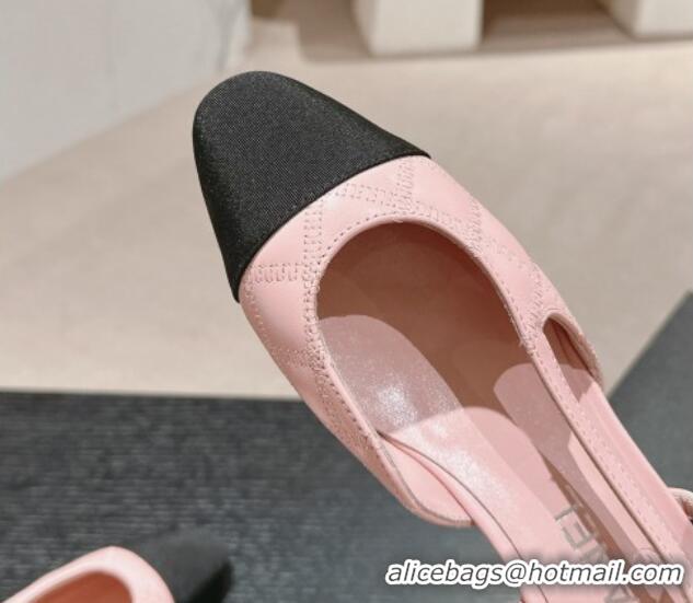 Luxurious Chanel Quilted Lambskin & Grosgrain Slingback Flats Pink 816049