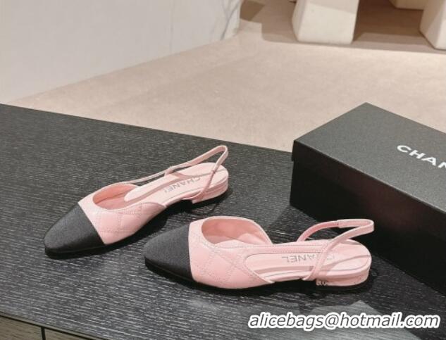 Luxurious Chanel Quilted Lambskin & Grosgrain Slingback Flats Pink 816049