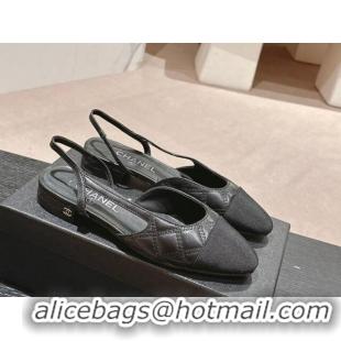 Most Popular Chanel Quilted Lambskin & Grosgrain Slingback Flats Black 816050