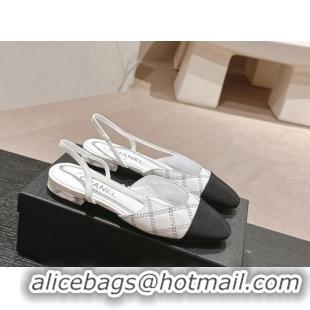 Trendy Design Chanel Quilted Lambskin & Grosgrain Slingback Flats White 816051