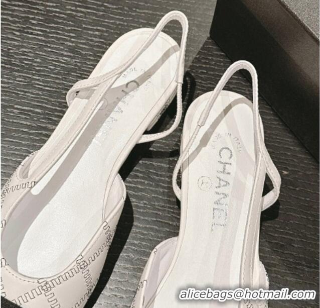 Trendy Design Chanel Quilted Lambskin & Grosgrain Slingback Flats White 816051