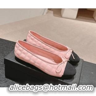 Sumptuous Chanel Quilted Lambskin & Grosgrain Ballet Flats Pink 816053