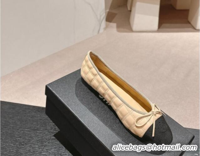 Good Quality Chanel Quilted Lambskin & Grosgrain Ballet Flats Beige 816054