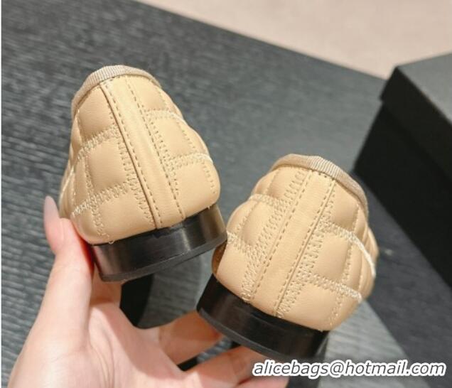 Good Quality Chanel Quilted Lambskin & Grosgrain Ballet Flats Beige 816054