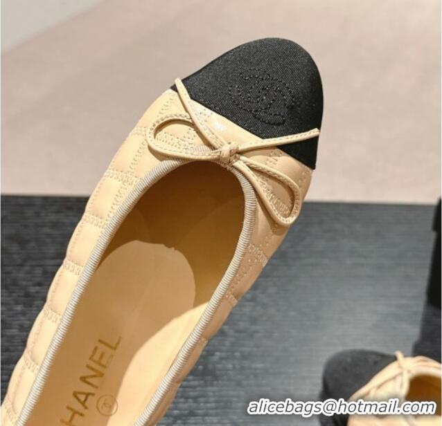 Good Quality Chanel Quilted Lambskin & Grosgrain Ballet Flats Beige 816054