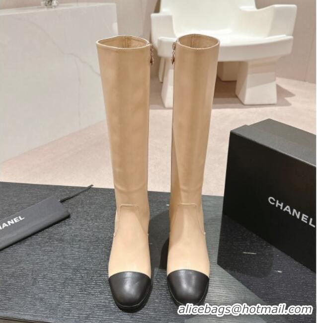 Perfect Chanel Calfskin Heel High Boots Beige 816068