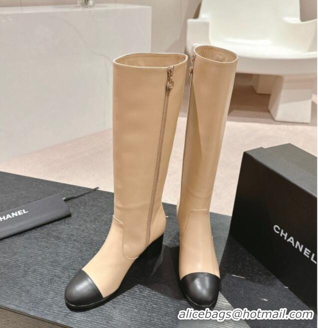 Perfect Chanel Calfskin Heel High Boots Beige 816068