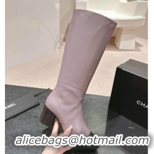 Cheap Price Chanel Calfskin Heel High Boots Dusty Purple 816069