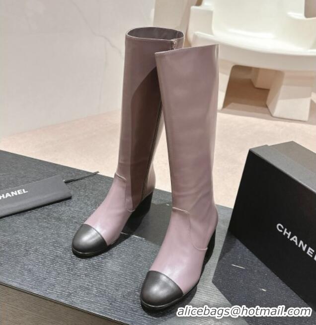 Cheap Price Chanel Calfskin Heel High Boots Dusty Purple 816069