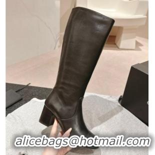 Charming Chanel Calfskin Heel High Boots Black 816070