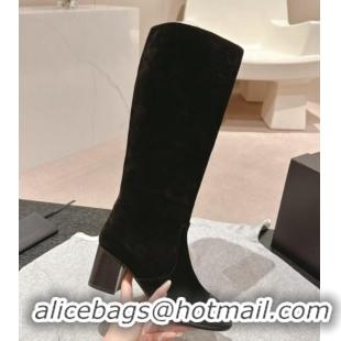 Grade Quality Chanel Suede Heel High Boots Black 816071