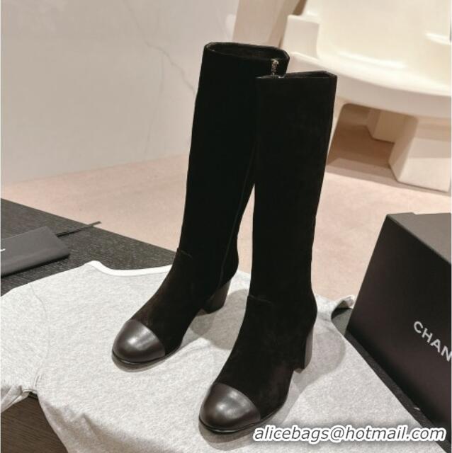 Grade Quality Chanel Suede Heel High Boots Black 816071