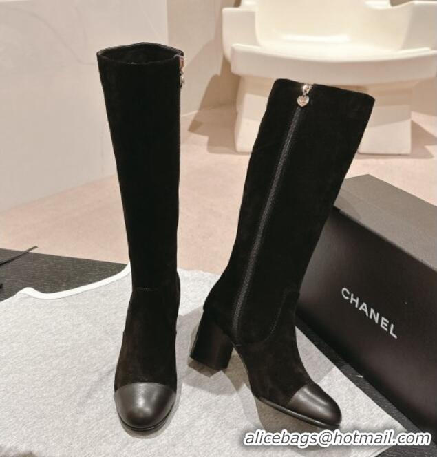 Grade Quality Chanel Suede Heel High Boots Black 816071