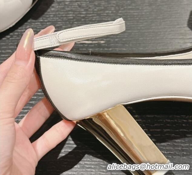 Best Grade Chanel Calfskin Pumps with Bow and Ankle Strap White 816090