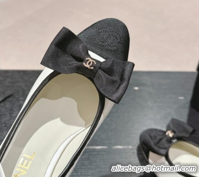 Best Grade Chanel Calfskin Pumps with Bow and Ankle Strap White 816090