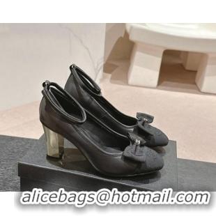 Cheap Price Chanel Calfskin Pumps with Bow and Ankle Strap Black 816092