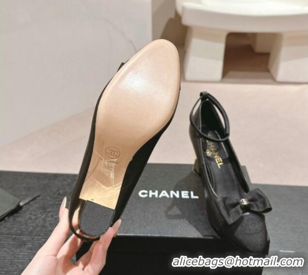 Cheap Price Chanel Calfskin Pumps with Bow and Ankle Strap Black 816092