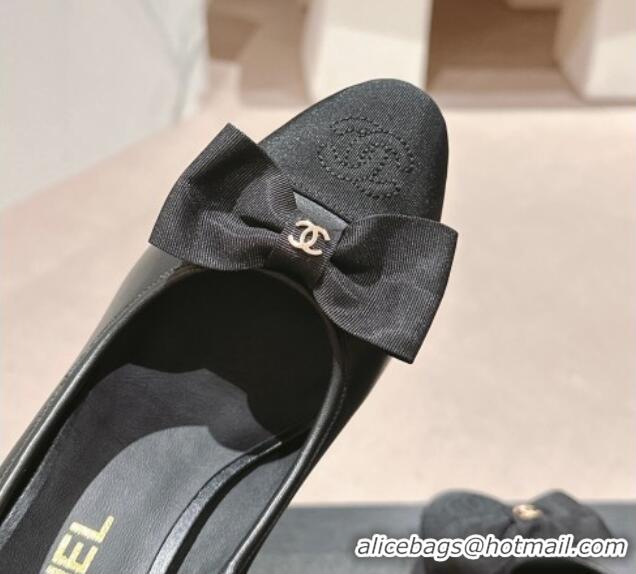 Cheap Price Chanel Calfskin Pumps with Bow and Ankle Strap Black 816092