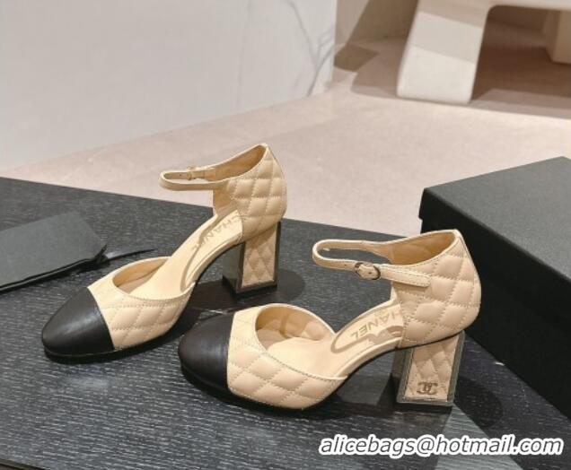 Pretty Style Chanel Quilted Lambskin Mary Janes Pumps 6.5cm Beige 816093