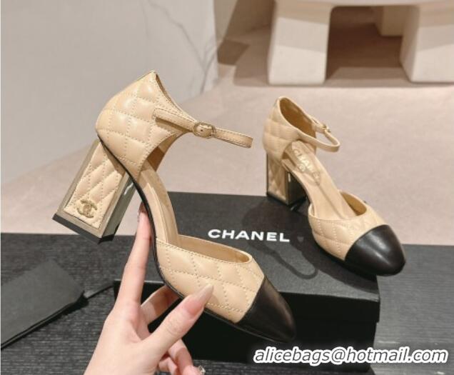 Pretty Style Chanel Quilted Lambskin Mary Janes Pumps 6.5cm Beige 816093