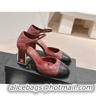 Discount Fashion Chanel Quilted Lambskin Mary Janes Pumps 6.5cm Burgundy 816094