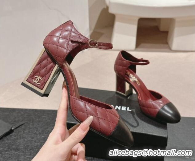 Discount Fashion Chanel Quilted Lambskin Mary Janes Pumps 6.5cm Burgundy 816094