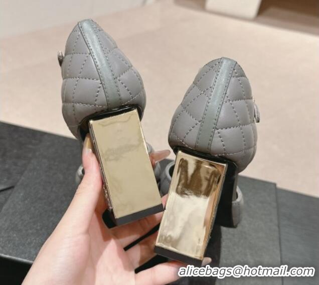 Charming Chanel Quilted Lambskin Mary Janes Pumps 6.5cm Grey 816095