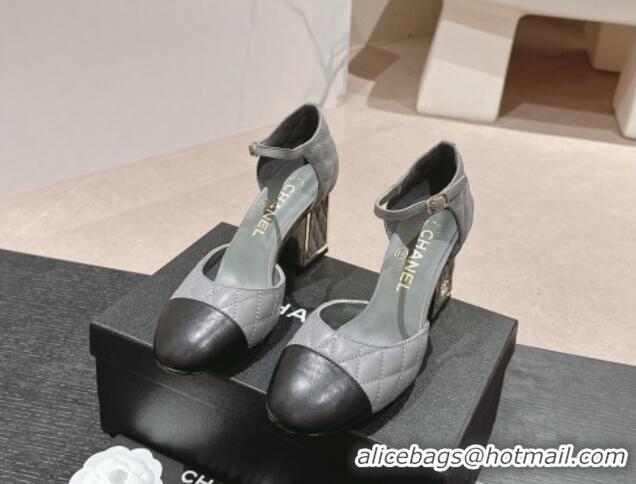 Charming Chanel Quilted Lambskin Mary Janes Pumps 6.5cm Grey 816095