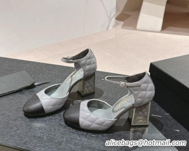 Charming Chanel Quilted Lambskin Mary Janes Pumps 6.5cm Grey 816095