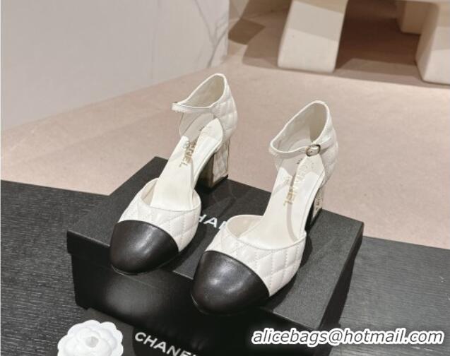 Feminine Chanel Quilted Lambskin Mary Janes Pumps 6.5cm White 816096