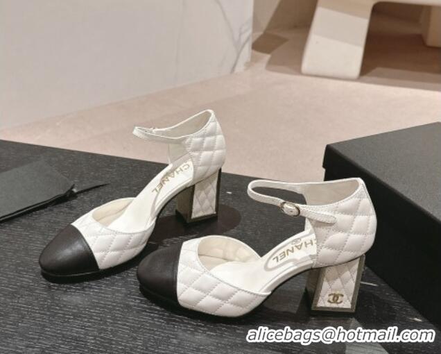 Feminine Chanel Quilted Lambskin Mary Janes Pumps 6.5cm White 816096