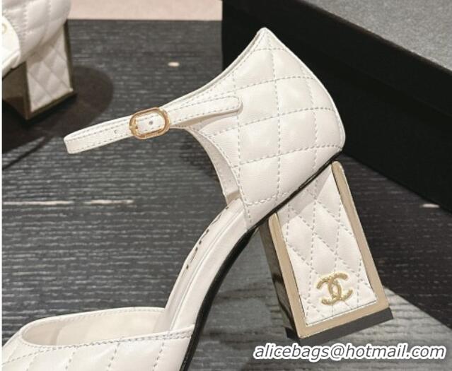 Feminine Chanel Quilted Lambskin Mary Janes Pumps 6.5cm White 816096