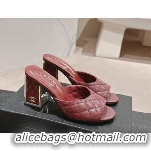 Durable Chanel Quilted Lambskin Slides Sandal 6.5cm Burgundy 816098