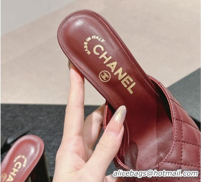 Durable Chanel Quilted Lambskin Slides Sandal 6.5cm Burgundy 816098