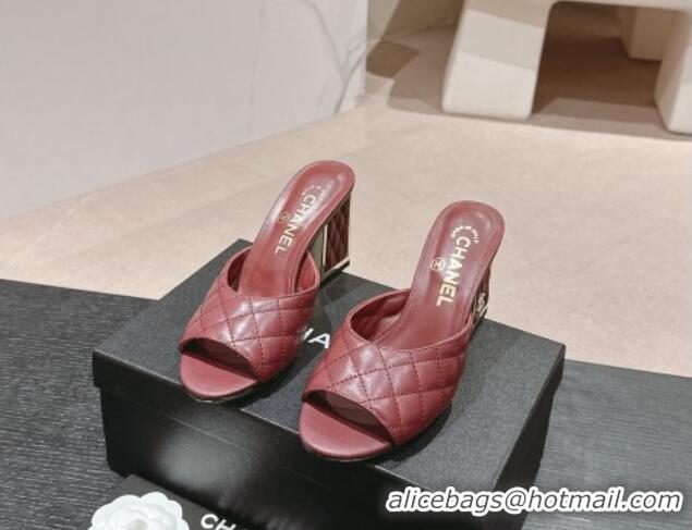 Durable Chanel Quilted Lambskin Slides Sandal 6.5cm Burgundy 816098