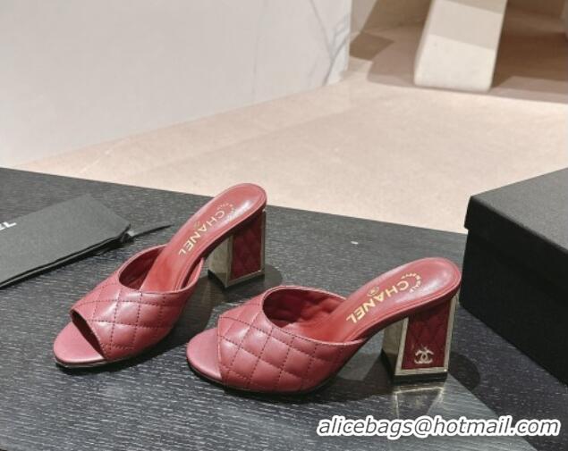 Durable Chanel Quilted Lambskin Slides Sandal 6.5cm Burgundy 816098