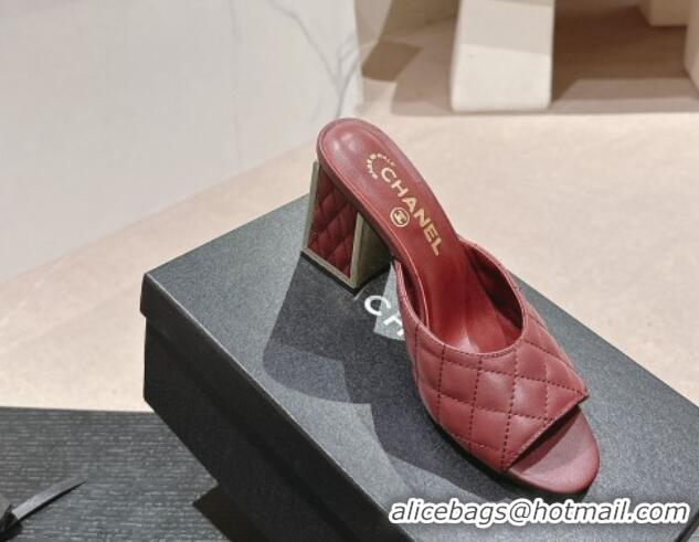 Durable Chanel Quilted Lambskin Slides Sandal 6.5cm Burgundy 816098